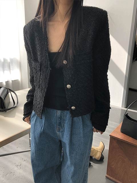 [재진행]v-neck pocket tweed jacket (2color)