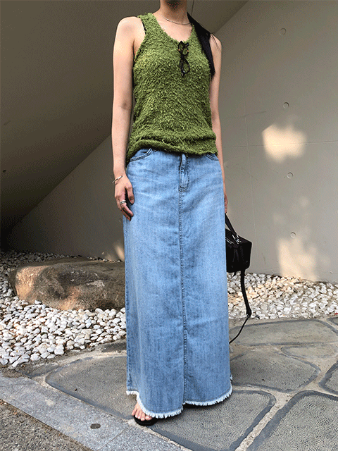 linen long denim skirt (1color)